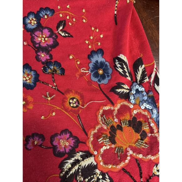 August Silk Silk Blend 3/4 Sleeve Sweater Sz 2X Beaded Sequin Floral Dressy Red - Picture 7 of 8